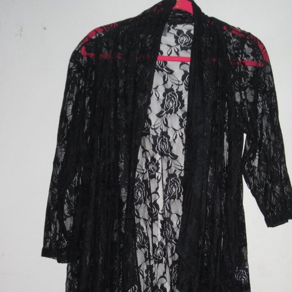 Slinky Brand Sweaters - Slinky Brand 3/4 Length Sleeves Delicate Black Floral-Lace Cardigan Size…